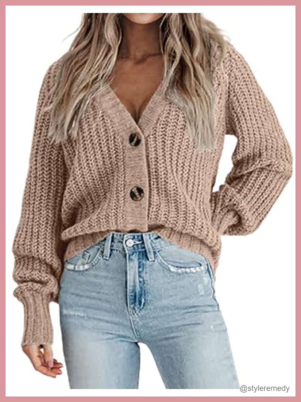 Women's Chunky Knit Cardigan Long Sleeve V-Neck Button Down Fall Sweater